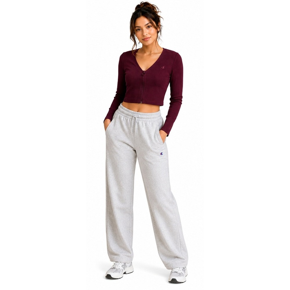 CHAMPION Ribbed Zip Front Cropped Athletic Top Womens Large Burgundy Long Sleeve